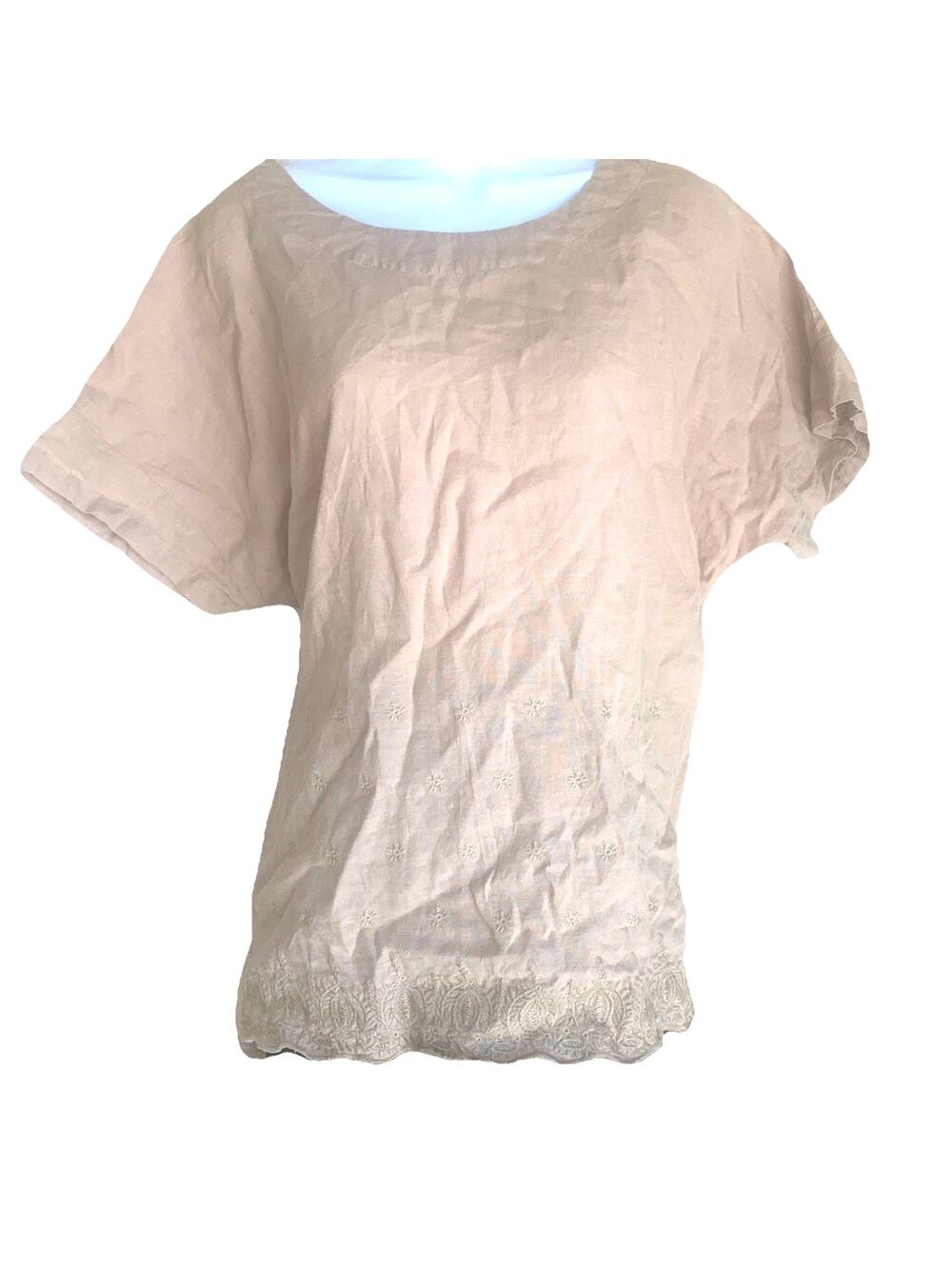 Linen VTG Plus XL Boho Embroidered Tan Cottagecore Blouse Fairy Festtival Top